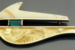 Gold Tourmaline & Fossilized Walrus Tusk Brooch