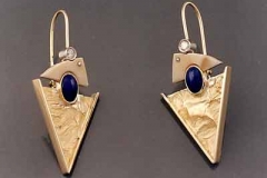 Gold Diamond Sapphire and Fossilzed Walrus Tusk Earrings