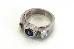 Palladium Ring with Sapphire & Diamonds