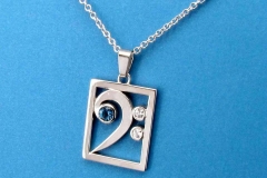 Palladium & Aquamarine Bass Clef Pendant