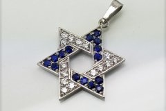 Platinum Star of David Pendant with Diamonds & Sapphires