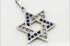 Platinum Star of David Pendant with Diamonds & Sapphires