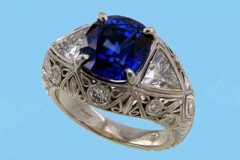 Platinum Sapphire & Diamond Filigree Ring