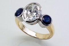 3 Stone Oval Diamond Sapphire Ring