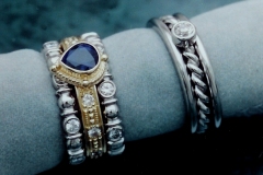Platinum Gold Sapphire & Diamond 8 Ring Stack Set