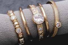 14K Gold & Diamond 5 Stone Stack Set