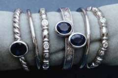 Platinum Sapphire & Diamond 6 Ring Stack Set.