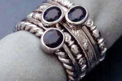 Platinum Sapphire & Diamond 6 Ring Stack Set.