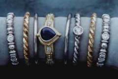 Platinum Gold Sapphire & Diamond 8 Ring Stack Set