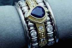 Platinum Gold Sapphire & Diamond 8 Ring Stack Set