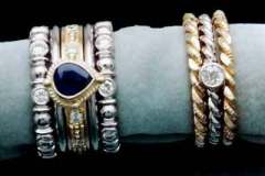 Platinum Gold Sapphire & Diamond 8 Ring Stack Set